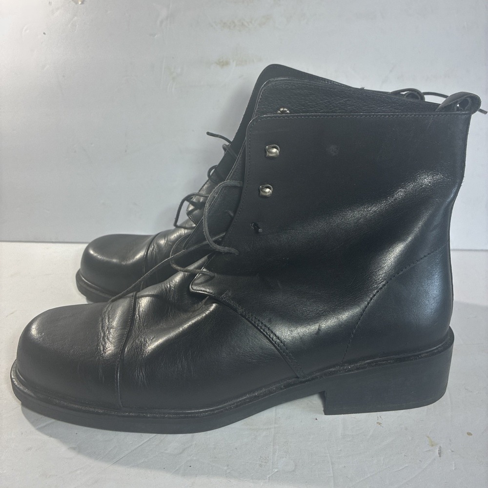 Eddie Bauer Made In Italy Lace Up Cap Toe Boots Black Leather - Picture 5 of 10